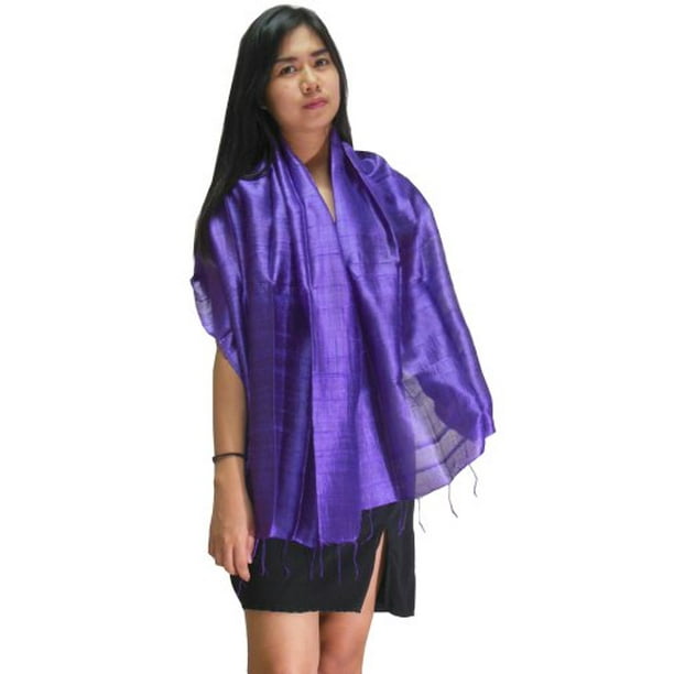 Purple Thai Pure 100% Raw Silk Scarf Shawl Wrap Large 70X25'' Handmade Woven